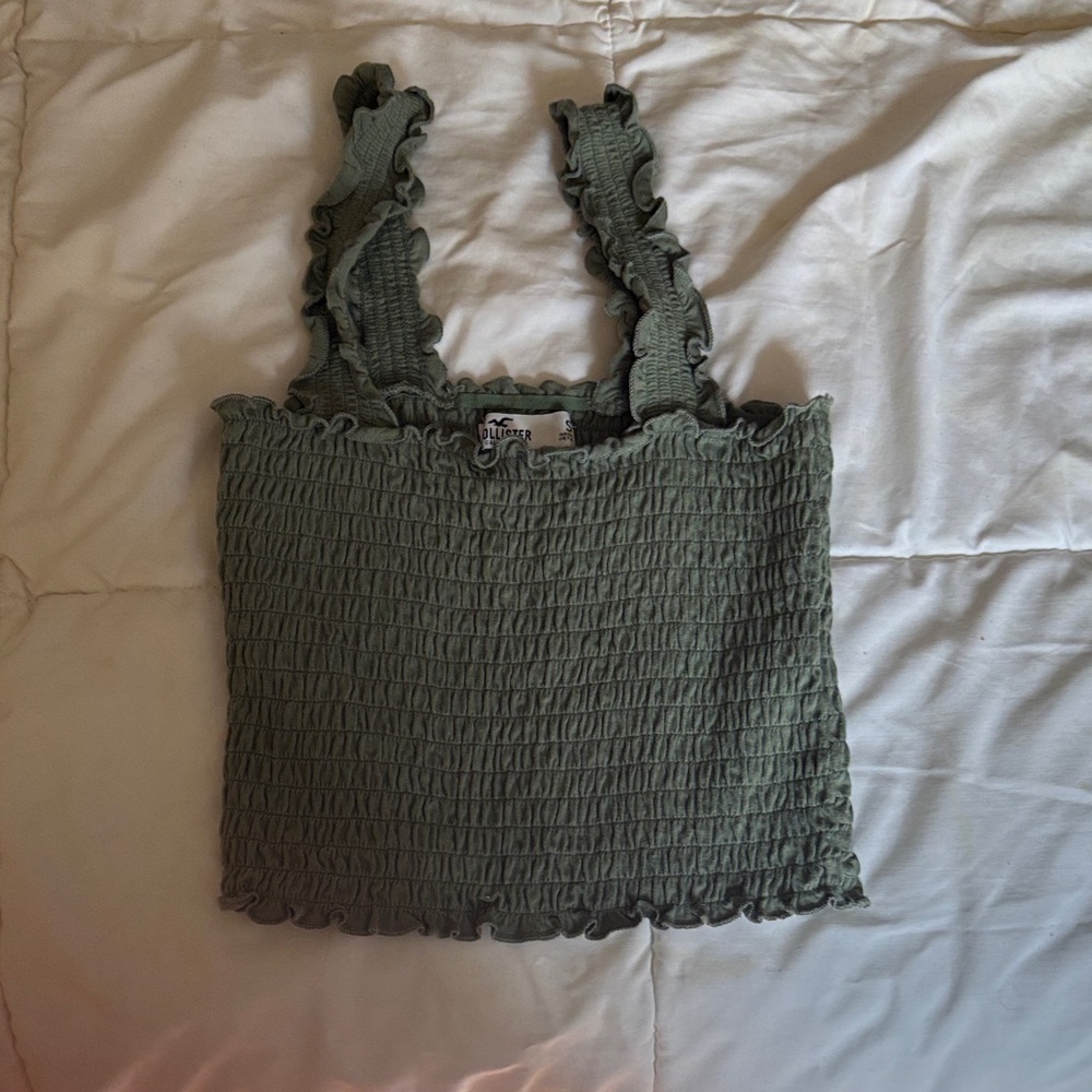 Hollister Olive Smocked Tank with Ruffle Straps
